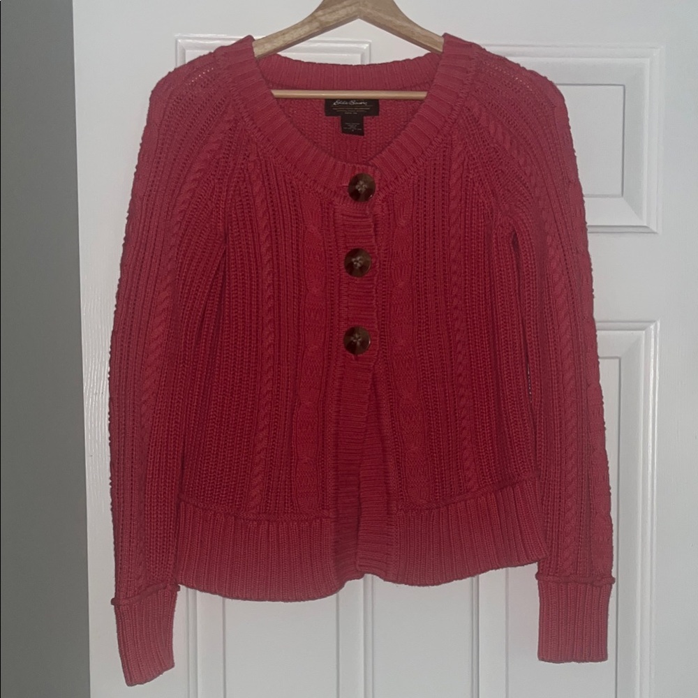 Eddie Bauer Vibrant Red Cable Knit Cardigan